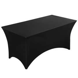6 Feet Black Rectangle Spandex Linen Stretchable Tablecloth, Machine Washable Wrinkle Resistant Table Cover for Event, Wedding, Banquet, Parties, Exhibition [72Lx30Wx30H] Inches