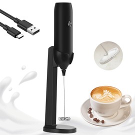 Rechargeable Milk Frother Handheld USB Type-C, Powerful Electric Foam Maker with Stand, Mini Drink Mixer for Coffee Latte, Cappuccino, Mocha, Macchiato, Frappe and Protein Powder