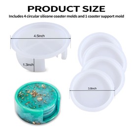 5PCS Resin Coaster Molds Resin Molds Coaster Molds for Epoxy Resin Coaster Resin Mold Silicone Molds Coaster Molds for Resin Casting Round Silicone Casting Molds for DIY Process and Home Decoration