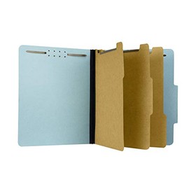 The File King Three Divider Pressboard Classification Light Blue File Folder - Letter Size | Box of 10 | 2/5 ROC Top Tab | 3” Expansion | Eight 2-Inch Fastener Prongs | Made in USA