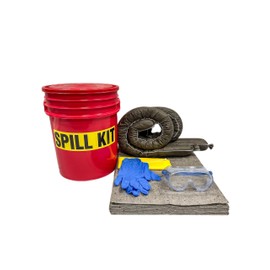 CleanUp Stuff Original Bucket Spill Kit - Universal Absorbents & 5-Gallon Red Bucket - Spill Pads & Absorbent Socks for Water, Oil Spill Clean Up and More - Absorb 5 Gallons of Fluid (Made in USA)
