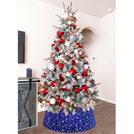 OMKSIH Christmas Tree Collar Blue Tree Skirt Box 23.6 Inches Glitter Tree Collar Christmas Tree Base Cover Basket Sequin Christmas Tree Bottom Christmas Tree Collars for Artificial Trees All Seasons