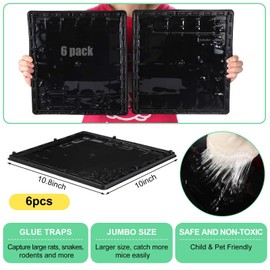 Qualirey 6 Pcs Jumbo Rat Mouse Glue Traps 10" x 10.8" Peanut Taste Pheromone Mouse Traps Large Glue Mouse Traps Snake Mouse Sticky Trap for House Warehouse Indoor Outdoor, Child & Pet Friendly