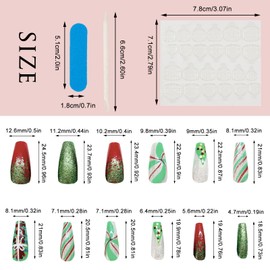 NICENEEDED 24PCS Christmas Press on Nails Long Coffin, Glossy Shimmer False Nails Red Green Stripes Artificial Nails, Full Cover Acrylic Nail for Women Manicure Art Decorations