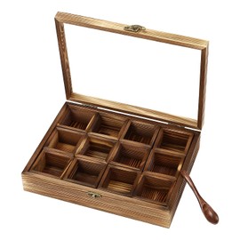Wooden Spice Box, Decorative Storage Box with Wooden Spoons & 12 Containers Organiser Spice Fit Box for Kitchen, Pantry, Cupboard