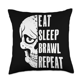 Eat Sleep Brawl Repeat Funny Video Gamer Gaming Throw Pillow