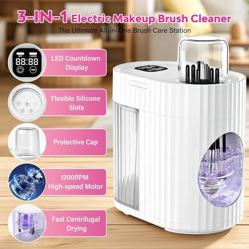 Electric Makeup Brush Cleaner Machine, Automatic Cleaning Fast Drying |