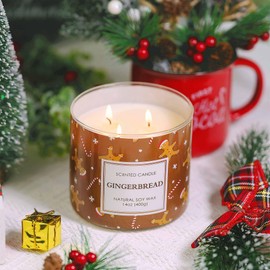 Christmas Candle, Christmas Gingerbread Candle, Christmas Candle Gifts for Women Christmas Decorations, Large 3 Wicks Scented Candle for Christmas, 14 oz Soy Wax Candle