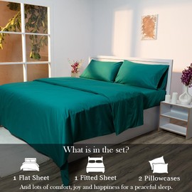 Atelier 100% Cotton Queen Sheet Set| Percale Weave| 400 TC| 4 Piece Sheet Set| 1 Flat Sheet+1 Fitted Sheet+2 Pillowcases| Cool Crisp Breathable| Moisture Wicking| Hotel Quality| Aegean Green