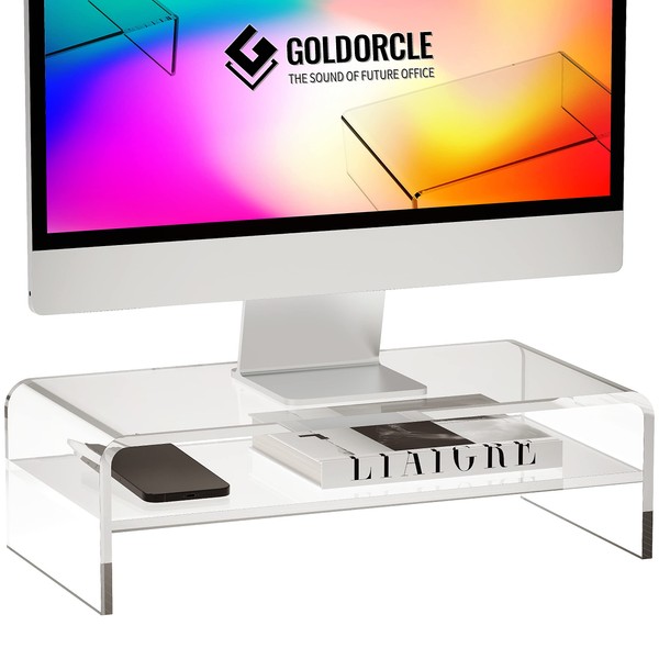 GOLDORCLE 2-Tier Acrylic Monitor Stand Riser Clear Computer Monitor Stand