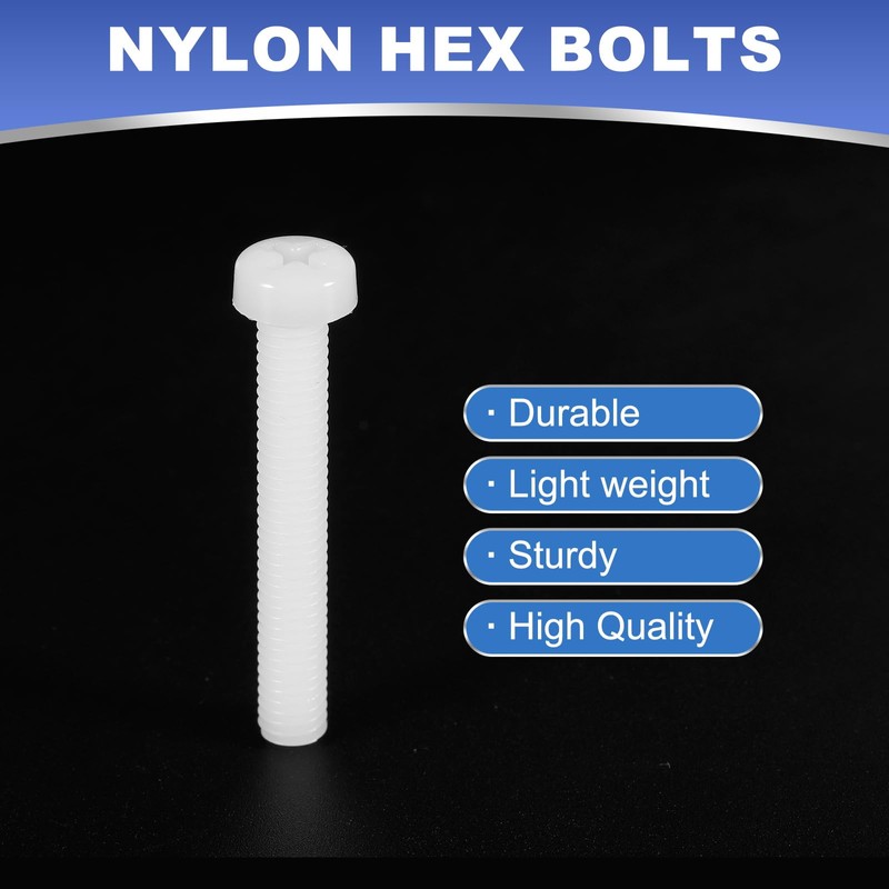PATIKIL M6x40mm White Nylon Bolts Plastic Nuts Full Thread Head
