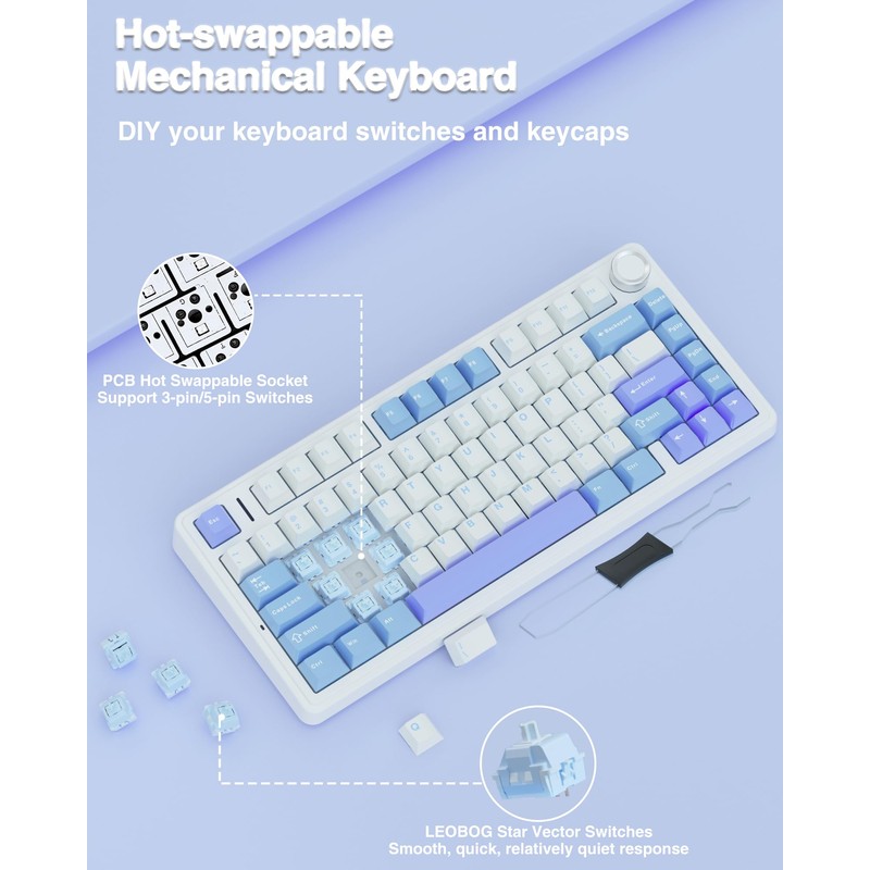 AULA F75 75% Wireless Mechanical Keyboard,Gasket Hot Swappable Custom Keyboard,Pre-lubed