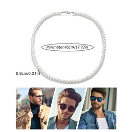 HSIXHAF 1 Piece 8 mm Pearl Necklace for Men Necklaces Men's Faux Pearl Necklace 18 Inch Length Pearl Necklace Choker Necklace White Pearl Necklace Men's Jewellery