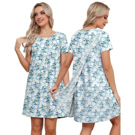 Tfovorlein Women Hospital Gowns Post-operative Rehabilitation Women's Nursing Clothes Post Shoulder Surgery Gowns Sleepwear Blue White Pattern L