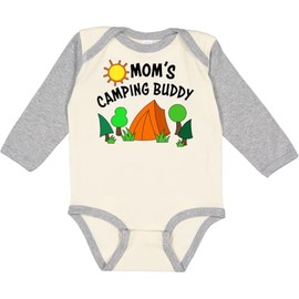 inktastic Mom's Camping Buddy Long Sleeve Creeper 18 Months Natural and Heather 454b9