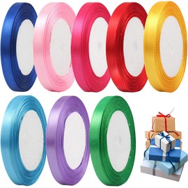 MOSNOW 8 Roll Satin Ribbon, 1cm x 22m Double Sided Satin Ribbon for Articles Wrapping Crafting Valentine's Day Wedding Party Decoration Bow Ribbon