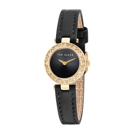 Ted Baker Women's BKPJLS502 Black Jolyye Crystal Gold-Tone Black Leather Watch