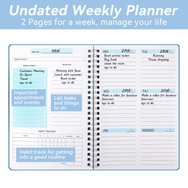 Weekly Planner Undated, To Do List Notebook, A5 Daily Planner ith Weekly Goals, Habit Tracker, for College Work ADHD (Blue)