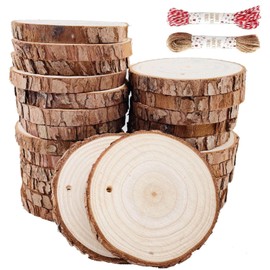 Unfinished Natural Wood Slices 30 Pcs 2.4"-2.8" Inch Craft Wood kit Predrilled with Hole Wooden Circles Great for Arts and Crafts Christmas Ornaments DIY Crafts Rustic Wedding Ornaments