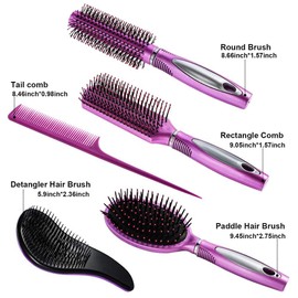 Halinuia Set mit Kämmen und Haarbürsten, Entwirrungsbürste, flache Rundbürste, Kamm, schmale Zähne, professionelles Friseurbürsten-Set für langes, dickes lockiges Haar, feines Styling