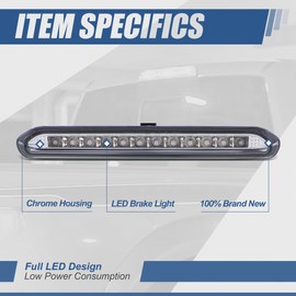 Auto Dynasty Full LED Chrome Housing High Mount 3rd Third Tail Brake Light Lamp Compatible with Buick Encore 13-16 / Chevy Trax 15-18