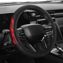 Leather Steering Wheel Cover Compatible with Chevy Camaro RS Cars Accessories, Universal Size fit for 14-15 Inch, Breathable, Lightweight, Easy to Install