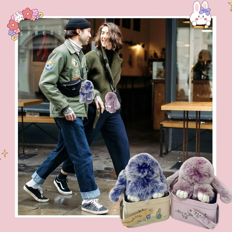 MINGRI Soft Bunny Keychain with Tin,Cute Plush Keychain Rabbit for