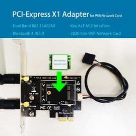 GLOTRENDS WA01 M.2 E Key to PCIe X1 WiFi Bluetooth Adapter für M.2 WiFi 4/5/6/6e/7/Coral TPU Modul, mit 6-dBi SMA Antennen Kits