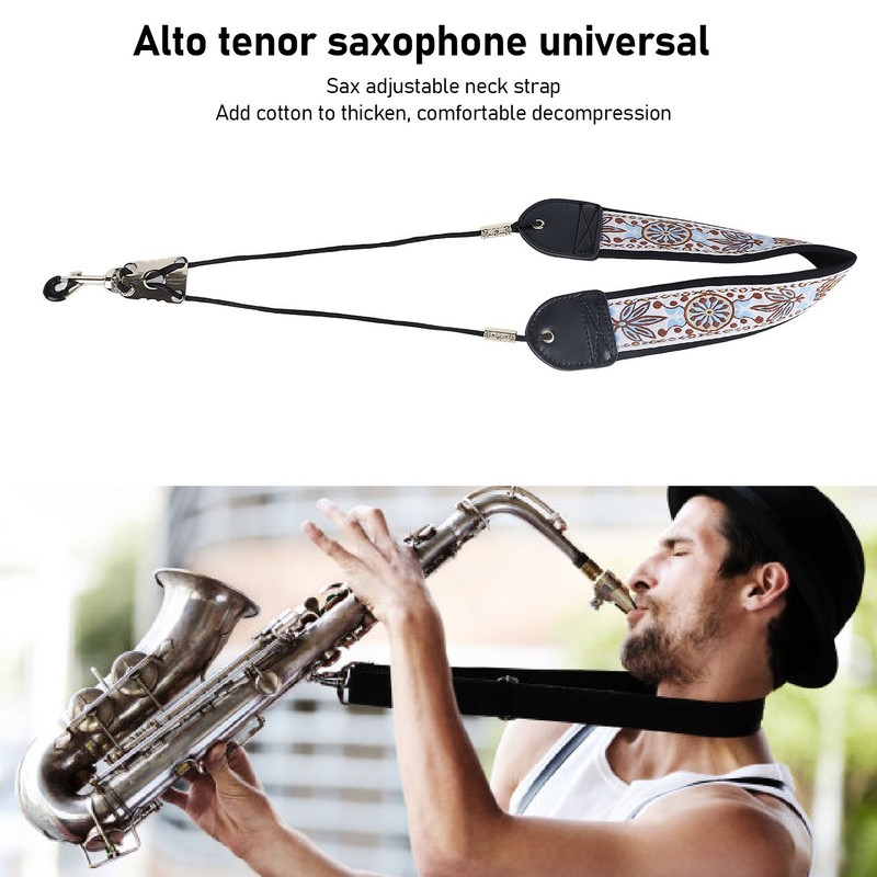 Embroidery Saxophone Neck Strap for Alto Tenor Sax Adjustable Instrument