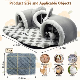 PINVNBY 3 Pcs Guinea Pig Hideout and Tunnel Bed, Removable Soft Bunny Tunnel Tube with Guinea Pig Liner Small Animal Tunnel Toy for Ferrets Hamster Hedgehog Kitty Chinchilla（Gray）