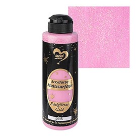 Ideen mit Herz Acrylic Paint Multisurface Fine Glitter Universal Water-Based Paint with Elegant Shimmering Gold Glitter 180 ml (Pink)