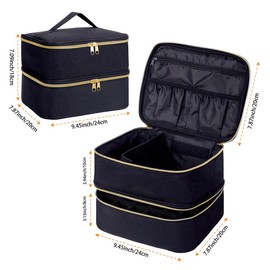 UOZL - Bolsa de almacenamiento de esmalte de uñas, bolsa de almacenamiento de cosméticos de doble capa con particiones ajustables para almacenar esmalte de uñas, lámparas de manicura, herramientas de manicura, aceites esenciales y viajes, color negro, Ne