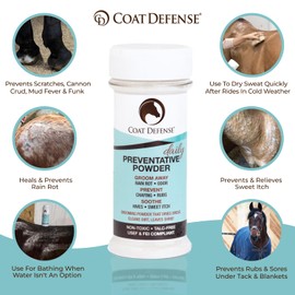 Coat Defense Daily Preventative Powder for Horses - Safe & Effective Equine Sweet Itch, Skin Funk, Scratches, & Rain Rot Treatment - Dry Shampoo for Horses, 8 oz Formula with All Natural Ingredients