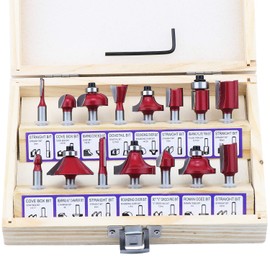 Fippy 15 Piece Router Cutter Set, Milling Cutter for Router 6.35 mm, Groove Cutter Profile Cutter for Router Wood Cutter in Industrial Quality for Hard and Soft