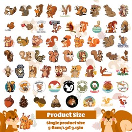 Jeffdad 60 Stück Eichhörnchen Aufkleber Pack, Wasserfeste Squirrel Sticker Set Vinyl Aufkleber für Kinder Scrapbook Stickers Tier Sticker Aesthetic Laptop Telefon Gitarre Skateboard Motorrad
