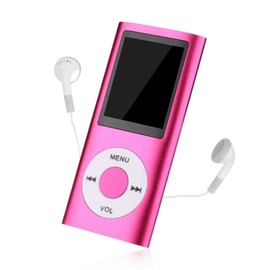 MP3 Player, 1.8in Display Portable Music Player, Support up to 64GB Memory Card, MP3/WMA/FLAC/APE/AAC/OGG/ACELP, for Students Running Walking, Earphones Included, Pink