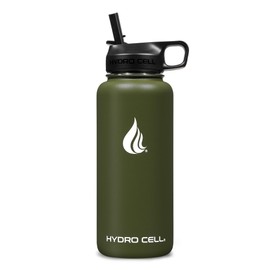 HYDRO CELL Stainless Steel Insulated Water Bottle with Straw - For Cold & Hot Drinks - Metal Vacuum Flask with Screw Cap and Modern Leakproof Sport Thermos for Adults (Army 32oz)