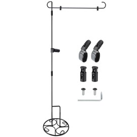 Sunnychicc 2 Pcs Garden Flag Stand with Base Above Ground Metal Yard Flag Pole Holder with One Tiger Clip Two Spring Stoppers for Fall Christmas Holiday Outdoor Decoration(Classic Style)