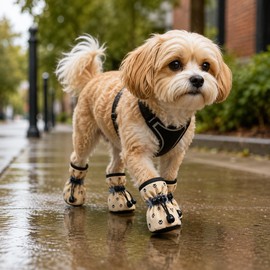 Dog Shoes for Outdoor Walking - 4-Piece Anti-Slip Paw Boots for Rain, Wet Pavement and Slippery Floors