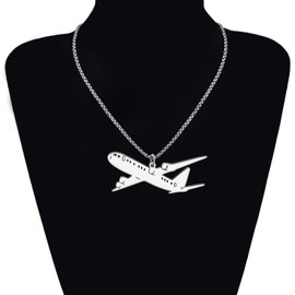 YINYA Stainless Steel Novelty Plane Necklace Airplane Aeroplane Pendant 18K Gold Jewelry for Women Pilot Charms Gifts (Silver Plated)