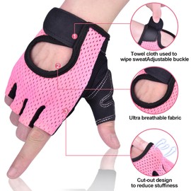 IvyLife Cycling Gloves for Women Men MTB Training Gloves Cycling Gloves Half Finger Suitable for Road Bike Mountain Bike Strength Sports Non-Slip Summer Gloves for Men and Women (Pink - M)