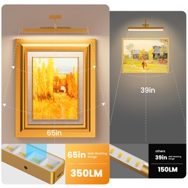 Craftersmark Picture Light Battery Operated Gold, 16in Wireless Art Light for Paintings, Dimmable 5000mAh Recharging Battery Picture Light with Remote Control for Wall, Gallery Dartboard Art