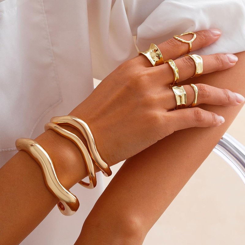 ONBRIG Chunky Gold & Silver Rings Set - Adjustable Thick