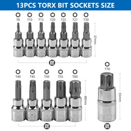 13-Piece Allen Socket Set, Allen Nut Set, Hexagon Socket Set, 1/2 3/8 1/4 Inch Hex Socket Wrench Set 2-14 mm Allen Key Socket Set with Box, Socket Spanner Set for Torque Wrenches