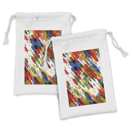 Ambesonne Art Fabric Pouch Set of 2, Diagonal Geometric Shapes Abstract Colorful Modern Design Vibrant Graphic Print, Small Drawstring Bag for Toiletries Masks and Favors, 9" x 6", Multicolor