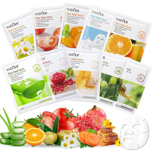 Ledeak 10 Pcs Sheet Mask, Vitamin C Collagen Face Masks,