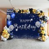 12x8ft Blue Birthday Backdrop Blue and Silver Balloons Glitter Happy