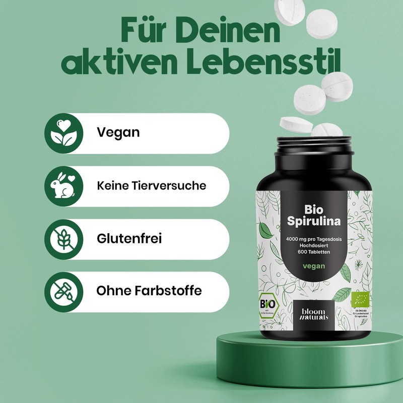 Organic Spirulina Tablets High Dose - 600 Tablets - 4000