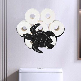 Turtle Toilet Paper Shelf, Black Animal Wallmount Toilet Paper Storage Holder, Metal 8 Rolls Tissue Organizer for Bathroom Decor