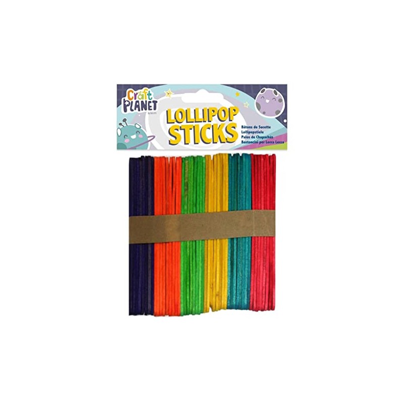 Craft Planet CPT 6671111 Wooden Lollipop Sticks, Solid, Assorted Colours,